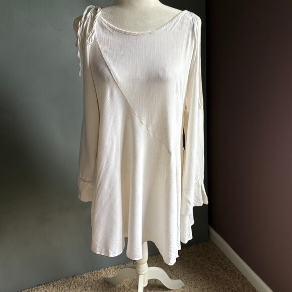 FREE PEOPLE Women's Small Clear Skies White Tunic Cold Shoulder Boho Hippie - Picture 1 of 11